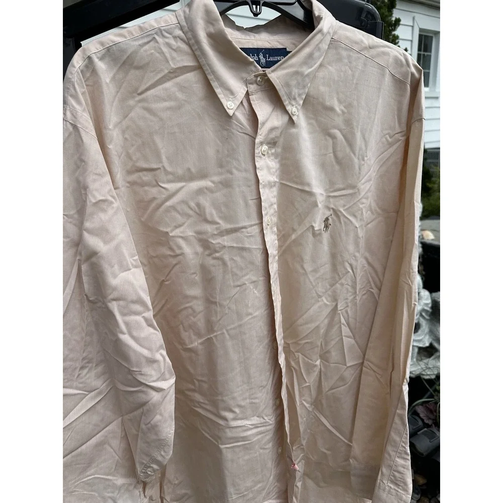 Polo‎ Ralph Lauren Yarmouth cotton Shirt Men 17 32/33 Peach Long Sleeves